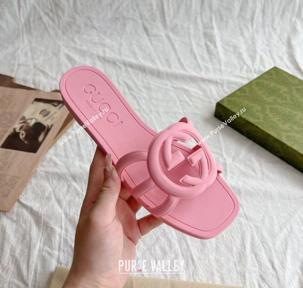 Gucci Interlocking G Flat Slides Sandal in Matte PVC Light Pink 2025 780307 (GDX-250711119)