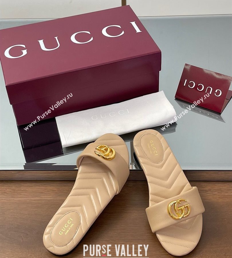 Gucci Leather Flat Slides Sandal with Double G Beige 2025 832449 (SS-250712023)