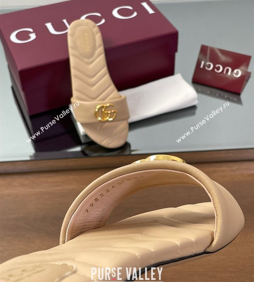 Gucci Leather Flat Slides Sandal with Double G Beige 2025 832449 (SS-250712023)