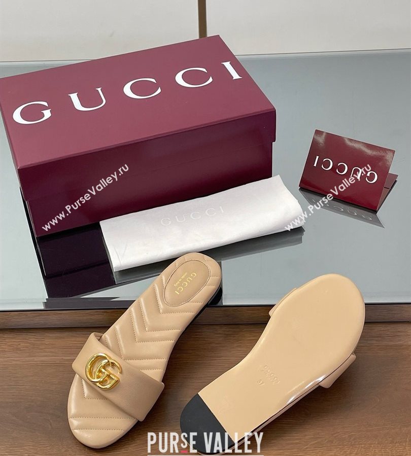 Gucci Leather Flat Slides Sandal with Double G Beige 2025 832449 (SS-250712023)