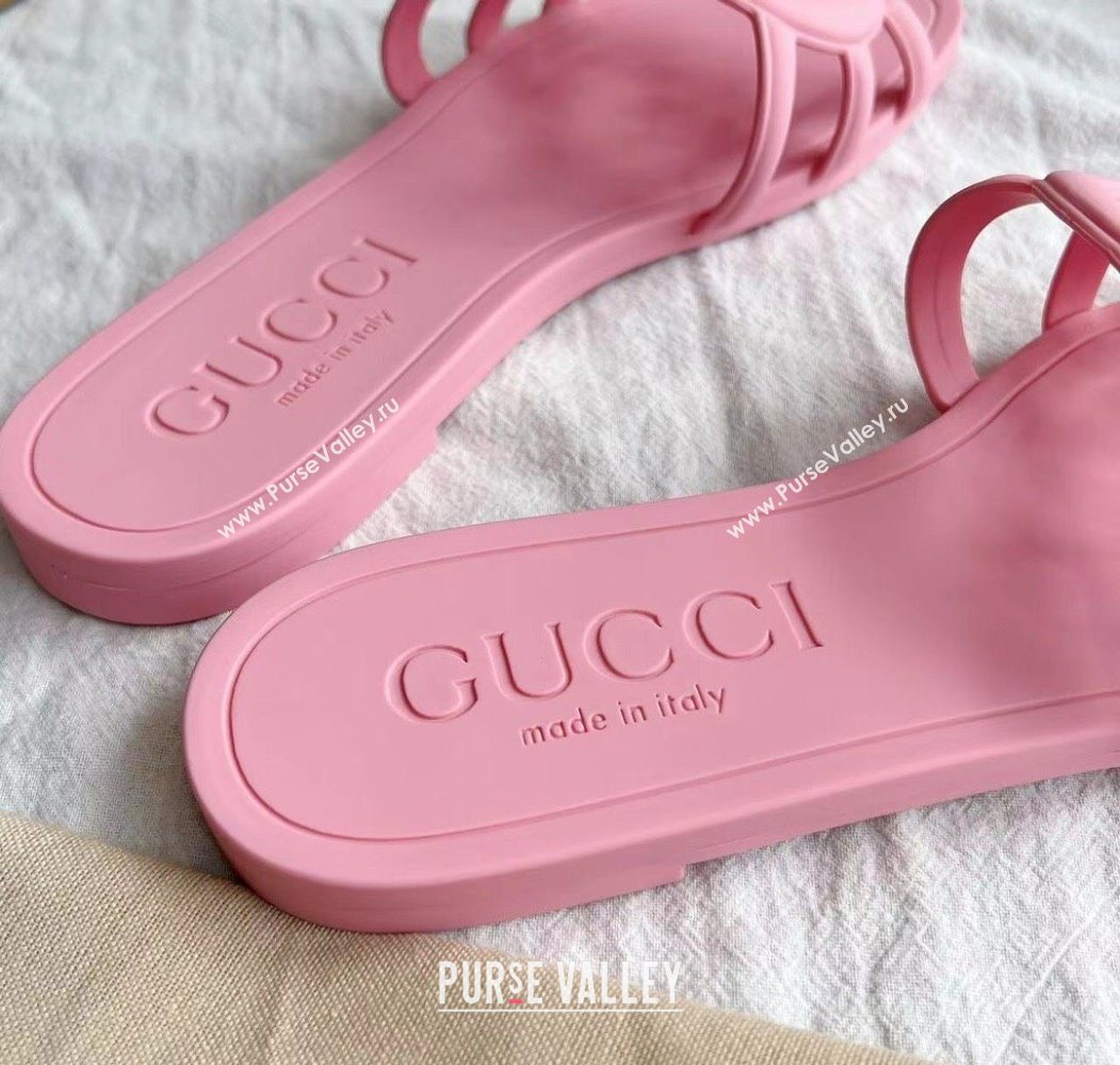 Gucci Interlocking G Flat Slides Sandal in Matte PVC Light Pink 2025 780307 (GDX-250711119)