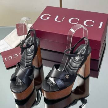 Gucci Platform Sandals 13cm with Wood-Like Outsole in Lambskin Leather Black 2025 835313 (SS-250711142)