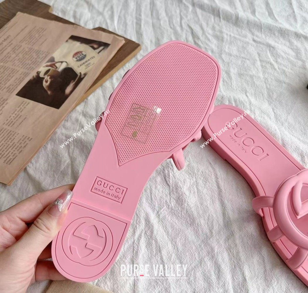 Gucci Interlocking G Flat Slides Sandal in Matte PVC Light Pink 2025 780307 (GDX-250711119)