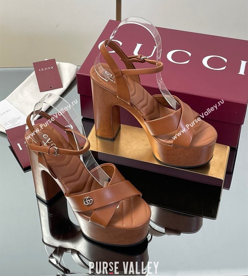 Gucci Platform Sandals 13cm with Wood-Like Outsole in Lambskin Leather Brown 2025 835313 (SS-250711143)