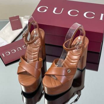 Gucci Platform Sandals 13cm with Wood-Like Outsole in Lambskin Leather Brown 2025 835313 (SS-250711143)