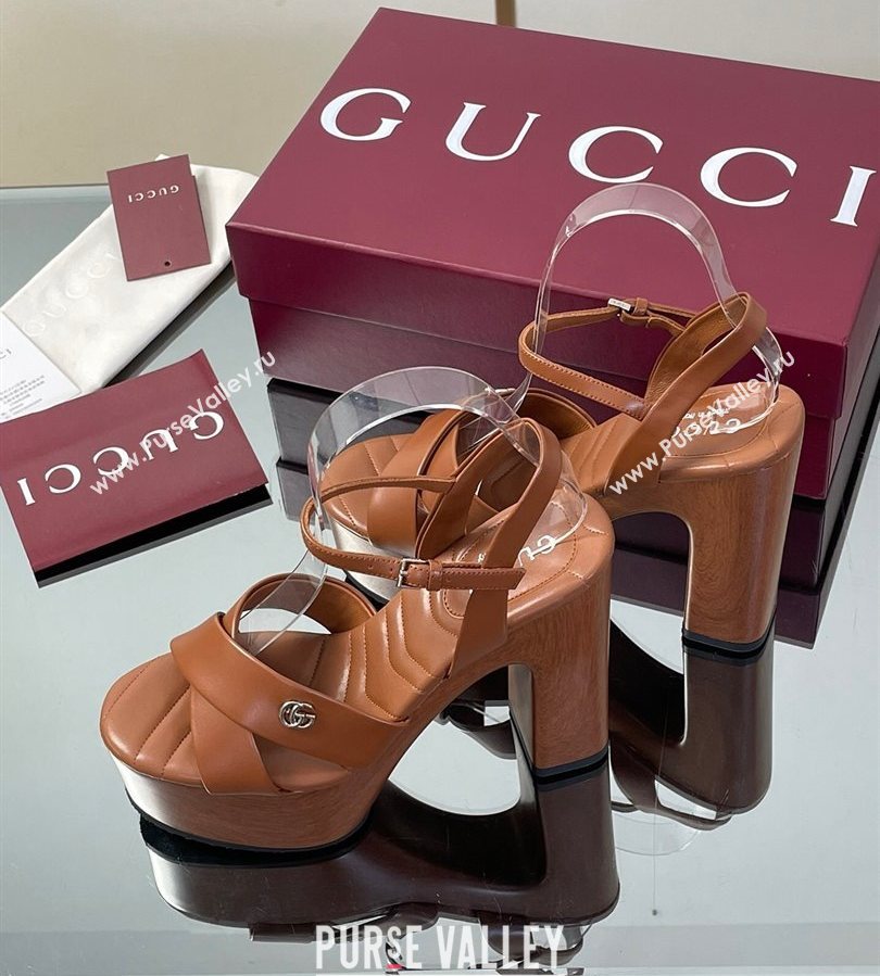 Gucci Platform Sandals 13cm with Wood-Like Outsole in Lambskin Leather Brown 2025 835313 (SS-250711143)