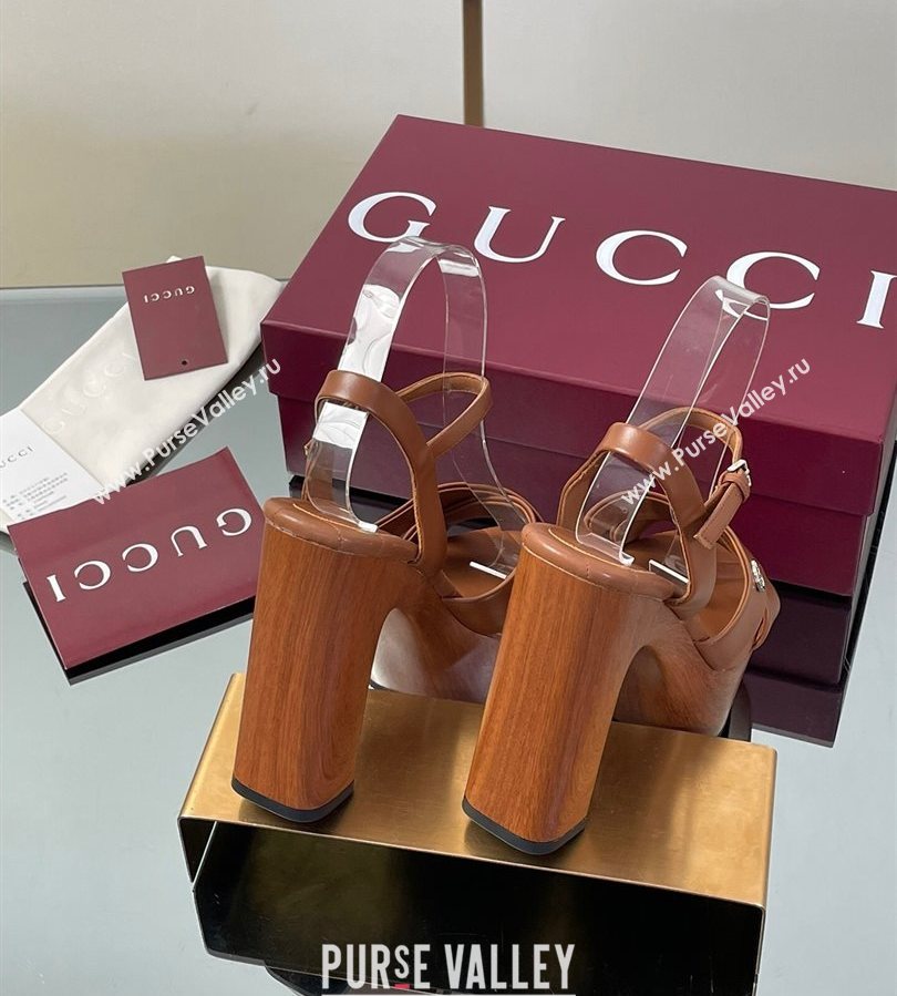 Gucci Platform Sandals 13cm with Wood-Like Outsole in Lambskin Leather Brown 2025 835313 (SS-250711143)