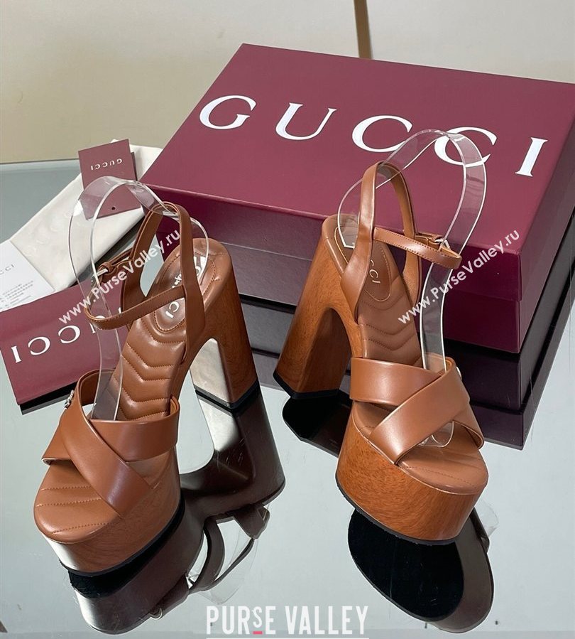 Gucci Platform Sandals 13cm with Wood-Like Outsole in Lambskin Leather Brown 2025 835313 (SS-250711143)