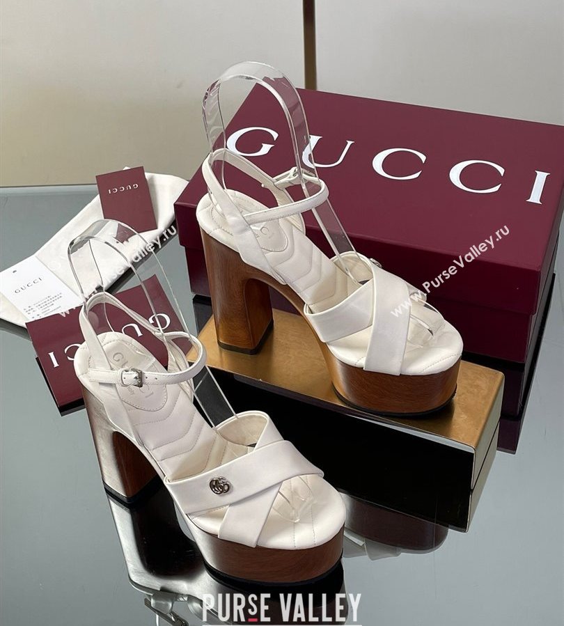 Gucci Platform Sandals 13cm with Wood-Like Outsole in Lambskin Leather White 2025 835313 (SS-250711144)
