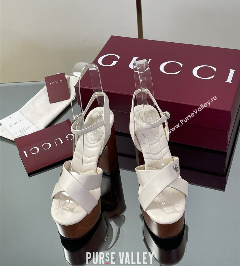 Gucci Platform Sandals 13cm with Wood-Like Outsole in Lambskin Leather White 2025 835313 (SS-250711144)
