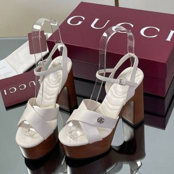 Gucci Platform Sandals 13cm with Wood-Like Outsole in Lambskin Leather White 2025 835313 (SS-250711144)