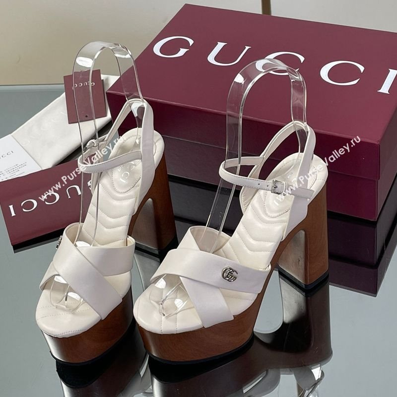 Gucci Platform Sandals 13cm with Wood-Like Outsole in Lambskin Leather White 2025 835313 (SS-250711144)