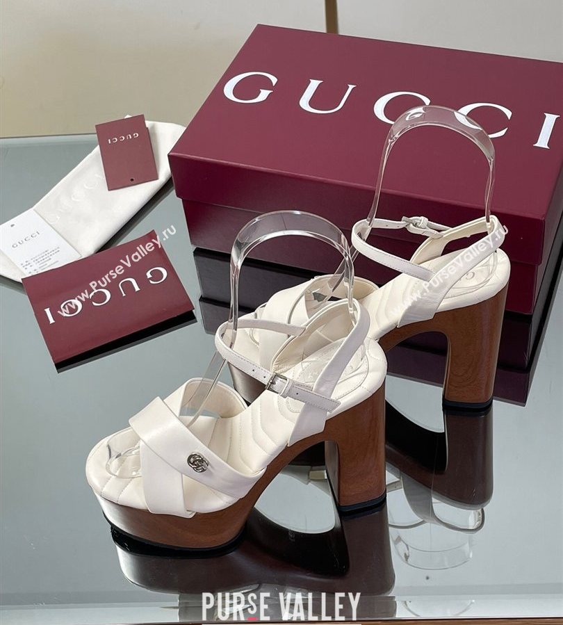 Gucci Platform Sandals 13cm with Wood-Like Outsole in Lambskin Leather White 2025 835313 (SS-250711144)