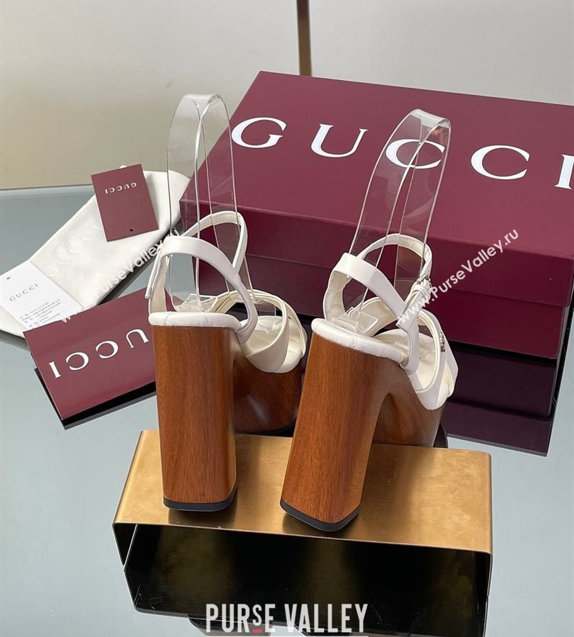 Gucci Platform Sandals 13cm with Wood-Like Outsole in Lambskin Leather White 2025 835313 (SS-250711144)