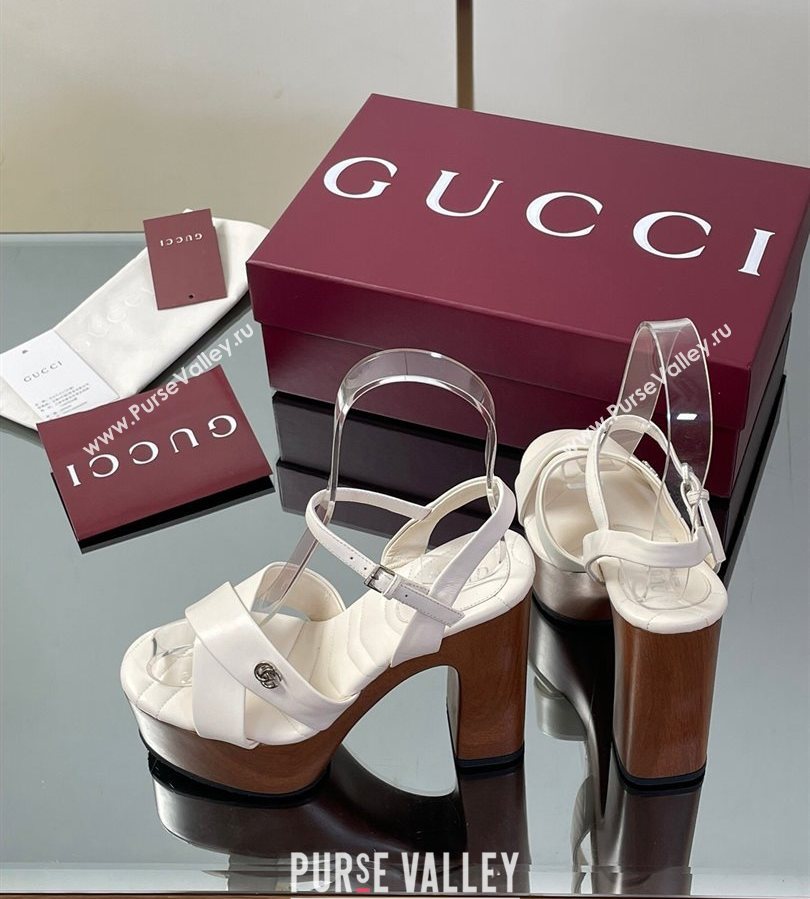 Gucci Platform Sandals 13cm with Wood-Like Outsole in Lambskin Leather White 2025 835313 (SS-250711144)
