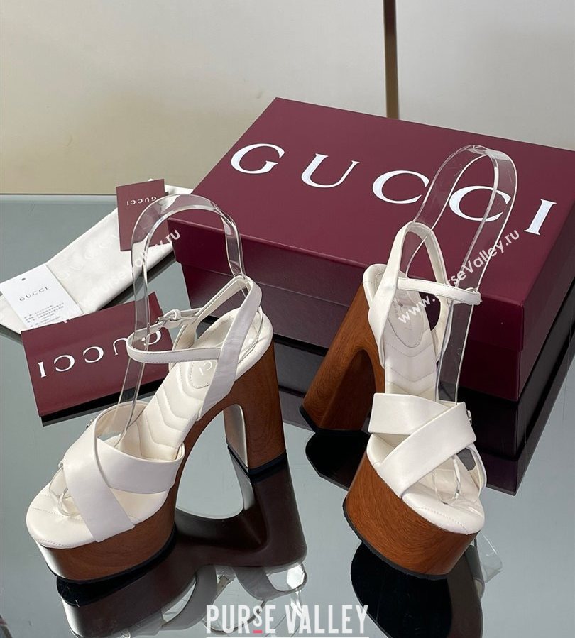 Gucci Platform Sandals 13cm with Wood-Like Outsole in Lambskin Leather White 2025 835313 (SS-250711144)