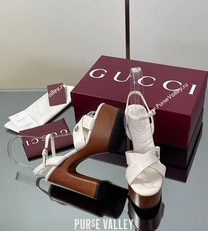 Gucci Platform Sandals 13cm with Wood-Like Outsole in Lambskin Leather White 2025 835313 (SS-250711144)