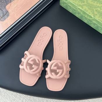 Gucci Interlocking G Flat Slides Sandal in Matte PVC Nude Pink 2025 780307 (GDX-250711120)