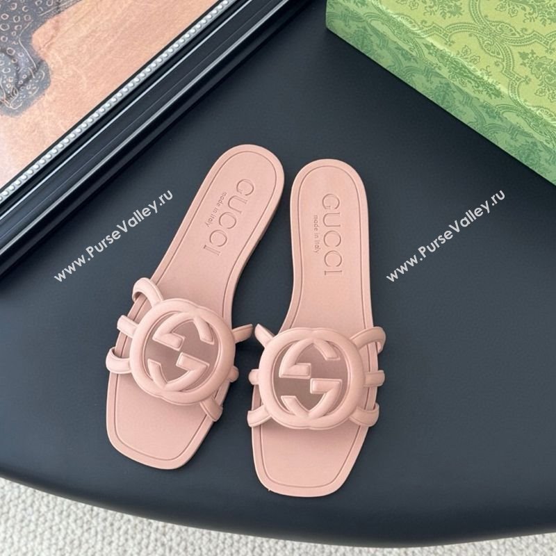 Gucci Interlocking G Flat Slides Sandal in Matte PVC Nude Pink 2025 780307 (GDX-250711120)