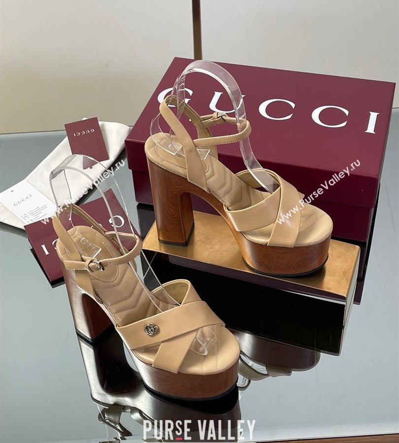 Gucci Platform Sandals 13cm with Wood-Like Outsole in Lambskin Leather Apricot 2025 835313 (SS-250711146)