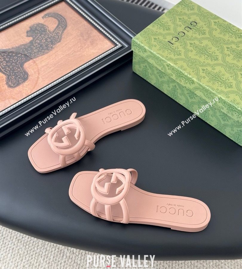 Gucci Interlocking G Flat Slides Sandal in Matte PVC Nude Pink 2025 780307 (GDX-250711120)