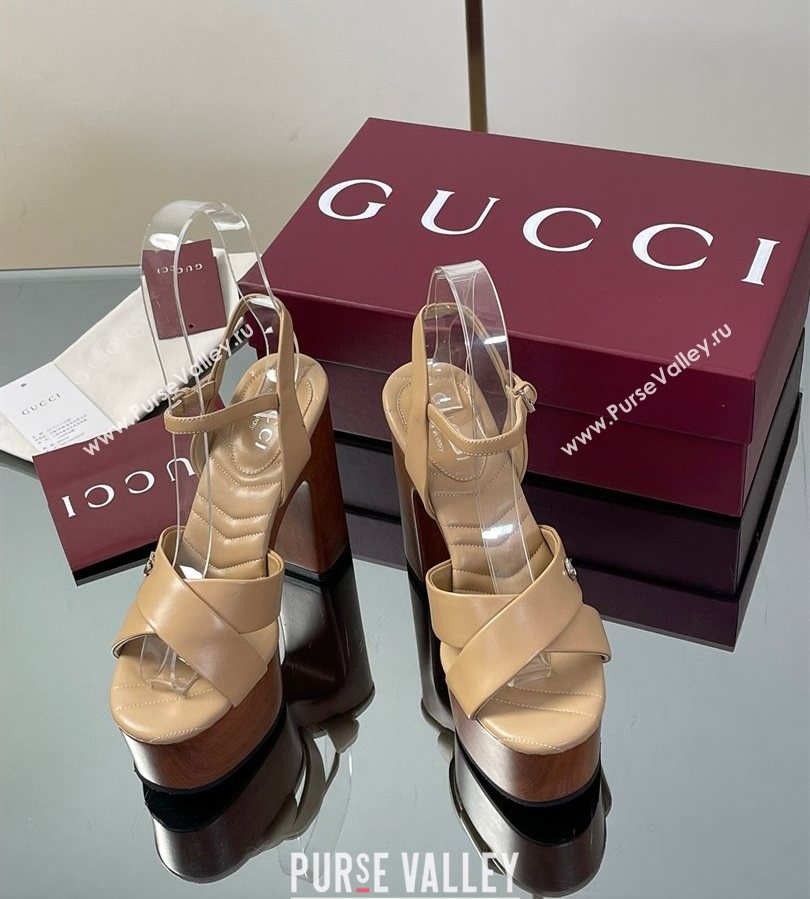 Gucci Platform Sandals 13cm with Wood-Like Outsole in Lambskin Leather Apricot 2025 835313 (SS-250711146)
