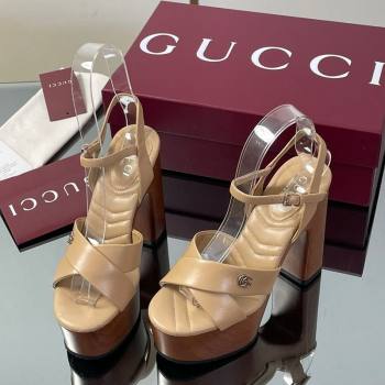 Gucci Platform Sandals 13cm with Wood-Like Outsole in Lambskin Leather Apricot 2025 835313 (SS-250711146)