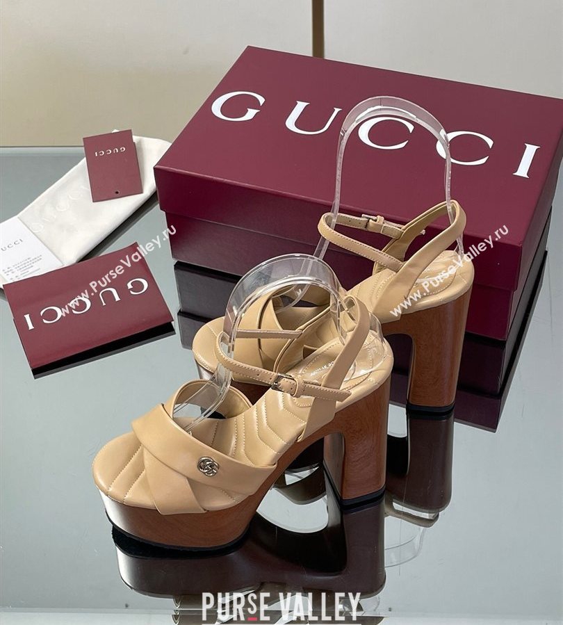 Gucci Platform Sandals 13cm with Wood-Like Outsole in Lambskin Leather Apricot 2025 835313 (SS-250711146)
