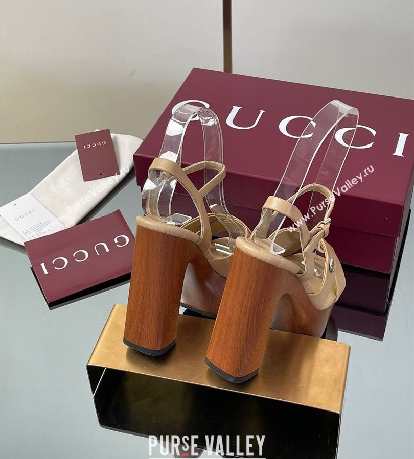 Gucci Platform Sandals 13cm with Wood-Like Outsole in Lambskin Leather Apricot 2025 835313 (SS-250711146)