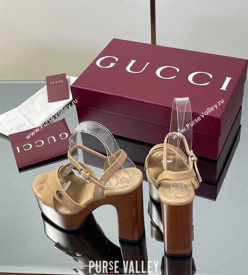 Gucci Platform Sandals 13cm with Wood-Like Outsole in Lambskin Leather Apricot 2025 835313 (SS-250711146)