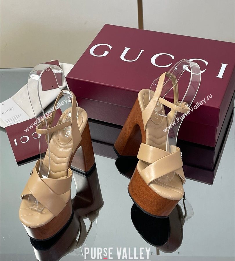 Gucci Platform Sandals 13cm with Wood-Like Outsole in Lambskin Leather Apricot 2025 835313 (SS-250711146)