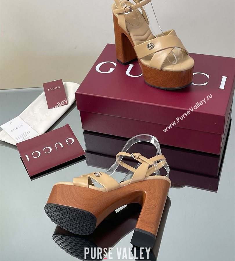 Gucci Platform Sandals 13cm with Wood-Like Outsole in Lambskin Leather Apricot 2025 835313 (SS-250711146)