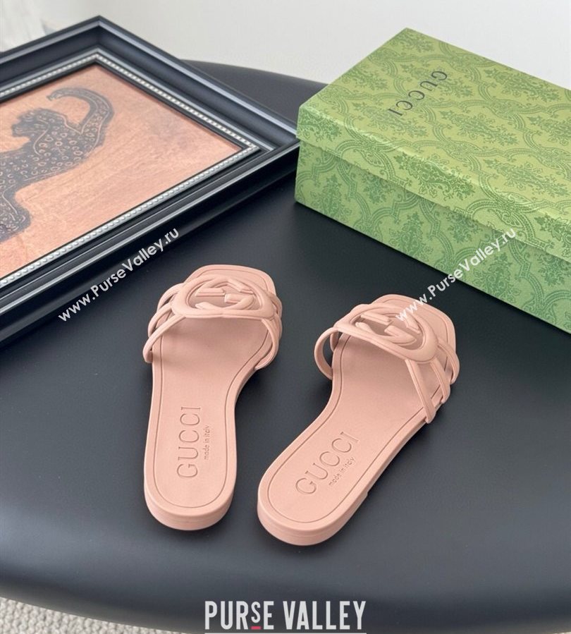 Gucci Interlocking G Flat Slides Sandal in Matte PVC Nude Pink 2025 780307 (GDX-250711120)