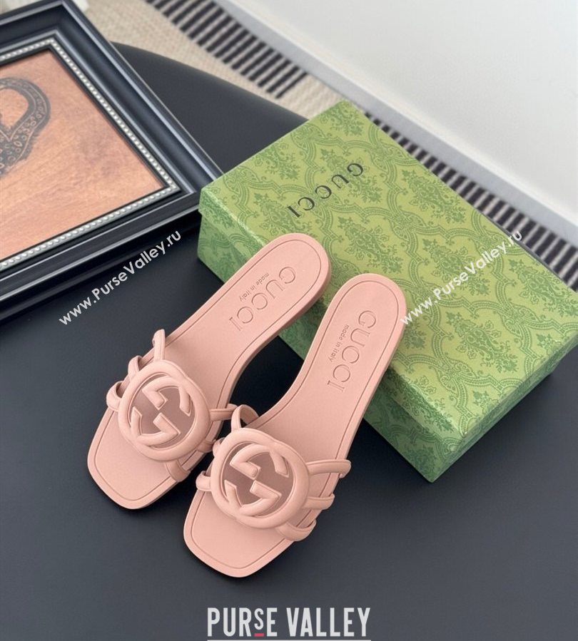Gucci Interlocking G Flat Slides Sandal in Matte PVC Nude Pink 2025 780307 (GDX-250711120)