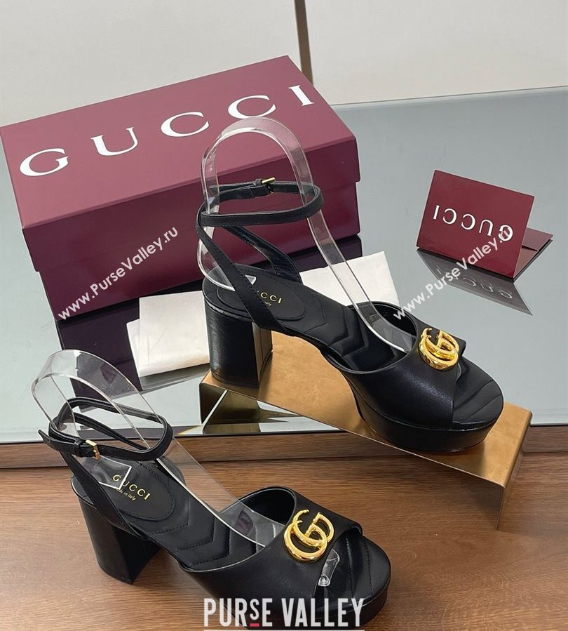Gucci Leather Platform Sandals 8.5cm with Double G Black 2025 832450 (SS-250711149)