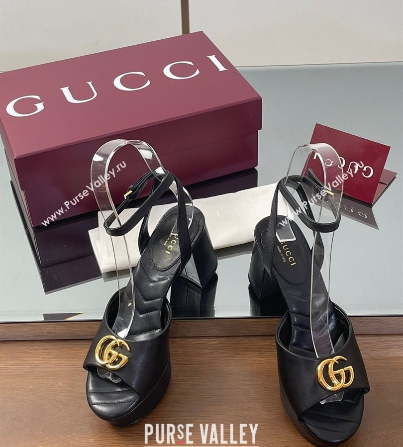 Gucci Leather Platform Sandals 8.5cm with Double G Black 2025 832450 (SS-250711149)