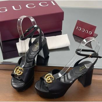 Gucci Leather Platform Sandals 8.5cm with Double G Black 2025 832450 (SS-250711149)
