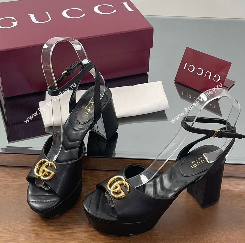 Gucci Leather Platform Sandals 8.5cm with Double G Black 2025 832450 (SS-250711149)