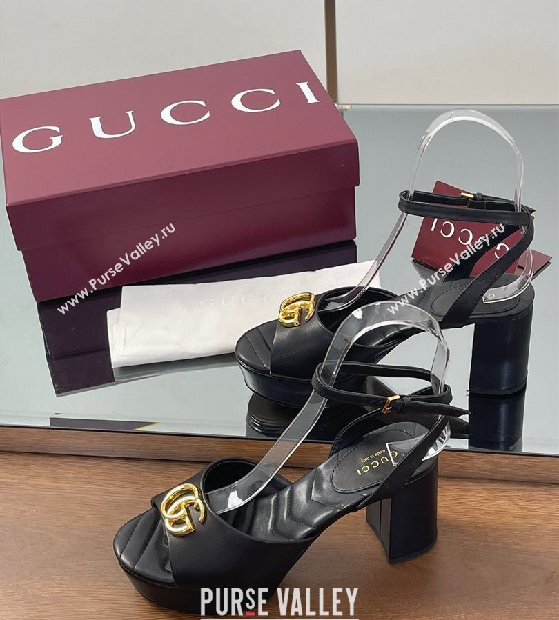 Gucci Leather Platform Sandals 8.5cm with Double G Black 2025 832450 (SS-250711149)