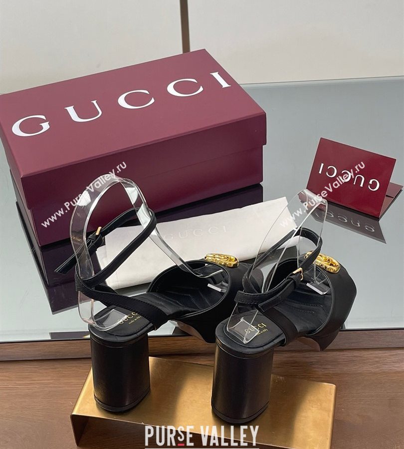 Gucci Leather Platform Sandals 8.5cm with Double G Black 2025 832450 (SS-250711149)