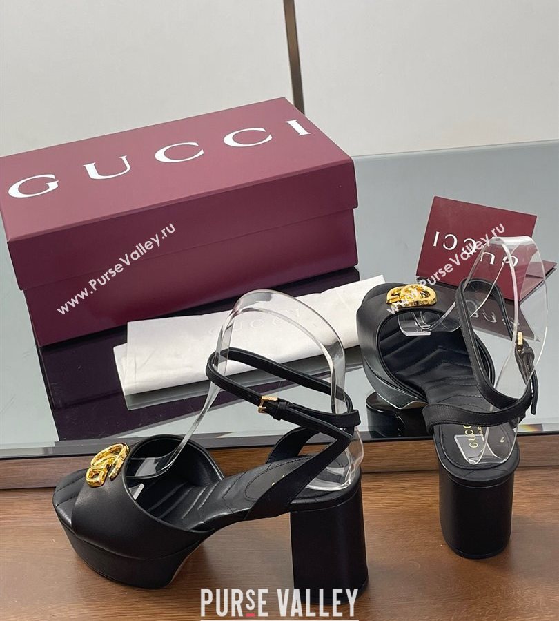 Gucci Leather Platform Sandals 8.5cm with Double G Black 2025 832450 (SS-250711149)