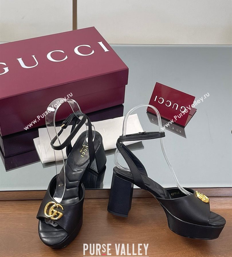 Gucci Leather Platform Sandals 8.5cm with Double G Black 2025 832450 (SS-250711149)