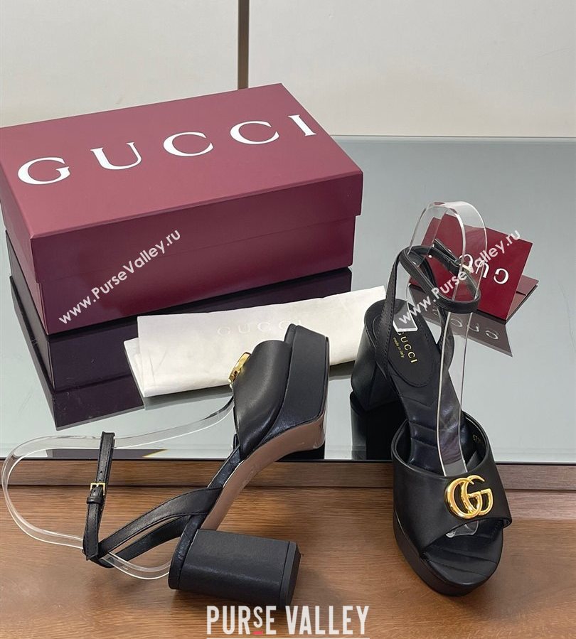Gucci Leather Platform Sandals 8.5cm with Double G Black 2025 832450 (SS-250711149)