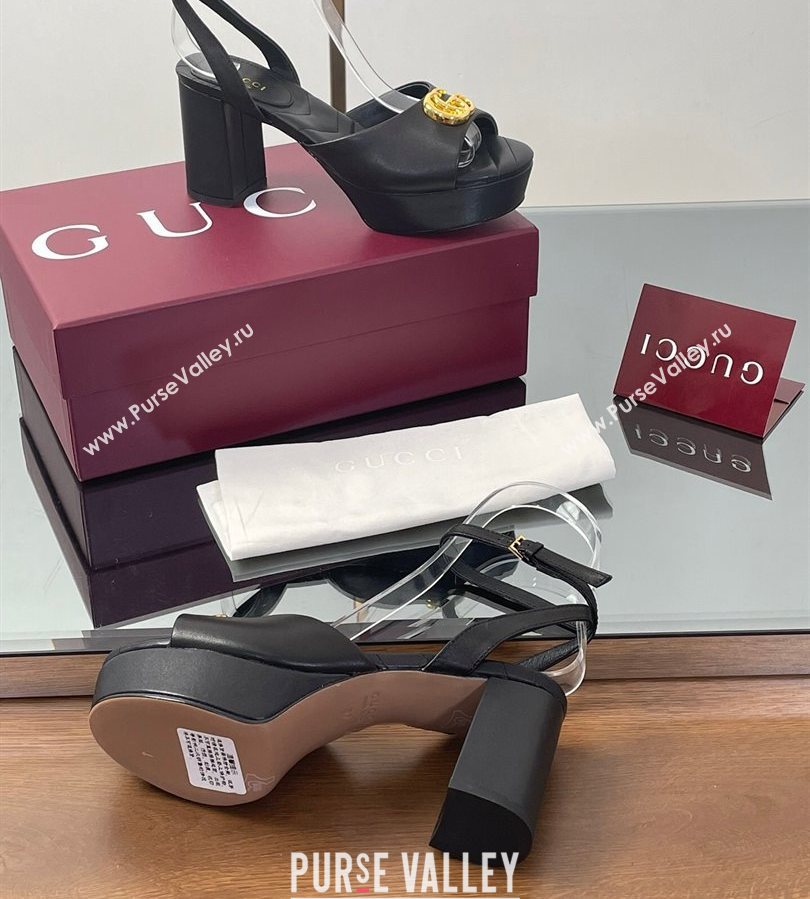 Gucci Leather Platform Sandals 8.5cm with Double G Black 2025 832450 (SS-250711149)