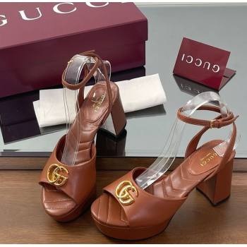 Gucci Leather Platform Sandals 8.5cm with Double G Brown 2025 832450 (SS-250711150)