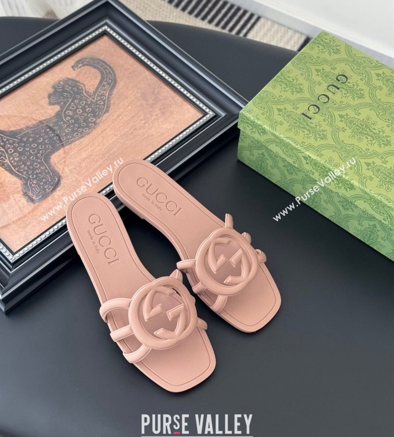 Gucci Interlocking G Flat Slides Sandal in Matte PVC Nude Pink 2025 780307 (GDX-250711120)