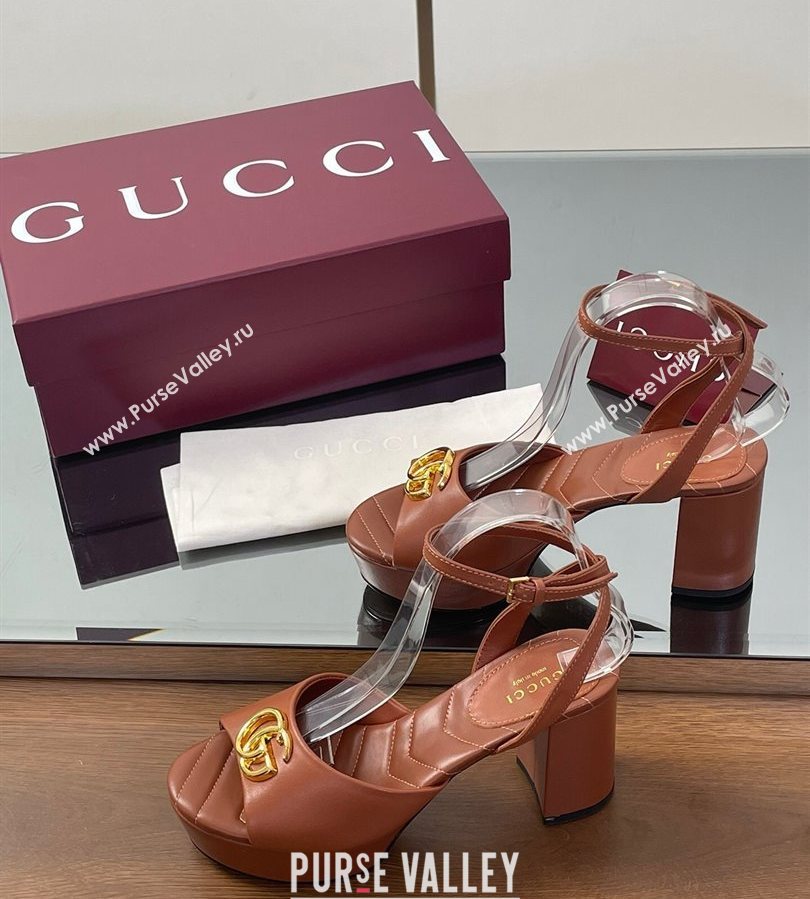 Gucci Leather Platform Sandals 8.5cm with Double G Brown 2025 832450 (SS-250711150)