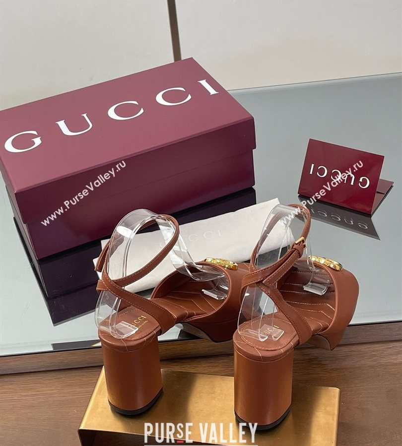 Gucci Leather Platform Sandals 8.5cm with Double G Brown 2025 832450 (SS-250711150)