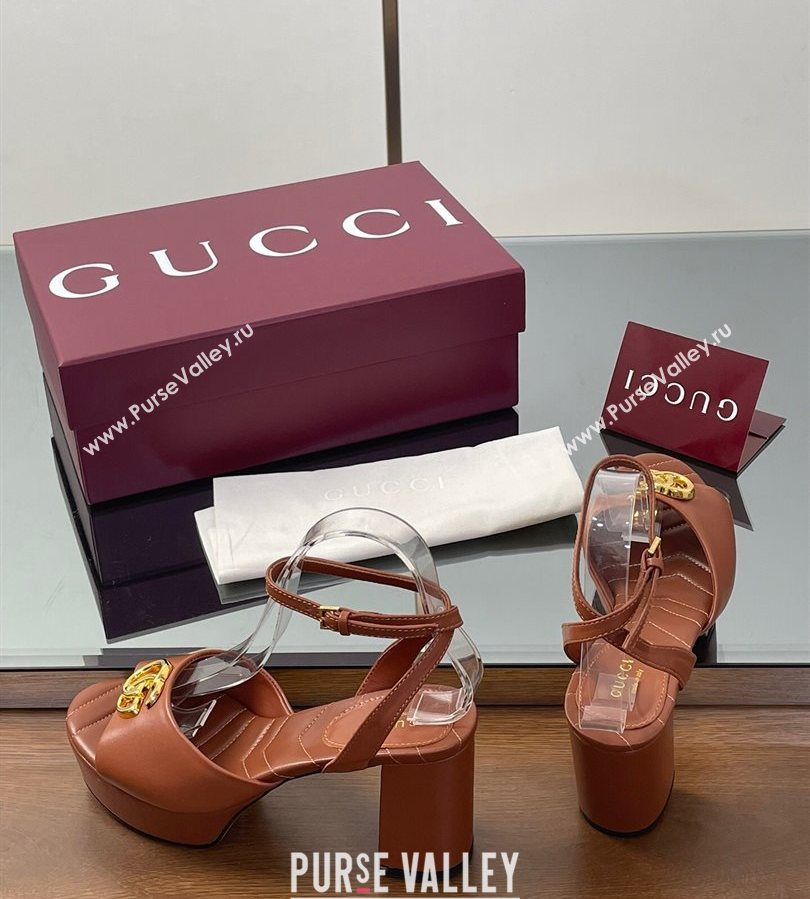 Gucci Leather Platform Sandals 8.5cm with Double G Brown 2025 832450 (SS-250711150)