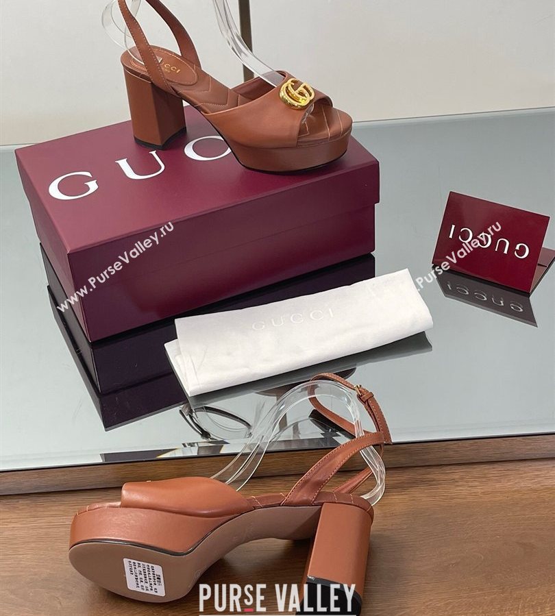 Gucci Leather Platform Sandals 8.5cm with Double G Brown 2025 832450 (SS-250711150)